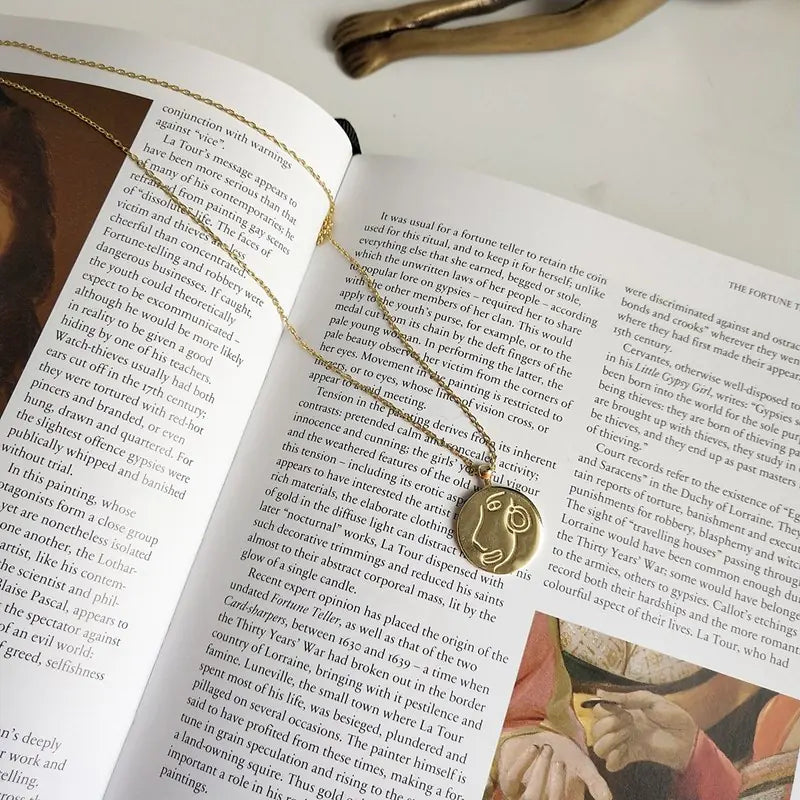 Abstract Face Necklace, Silver Chain Necklace