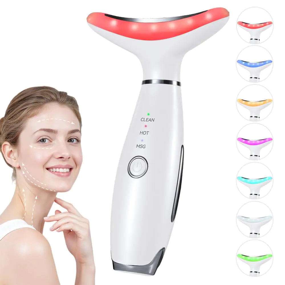 Neck Face Massager 7 Color Facial Massager for Skin Care at Home Face Sculpting Tool with Thermal and Vibrating White
