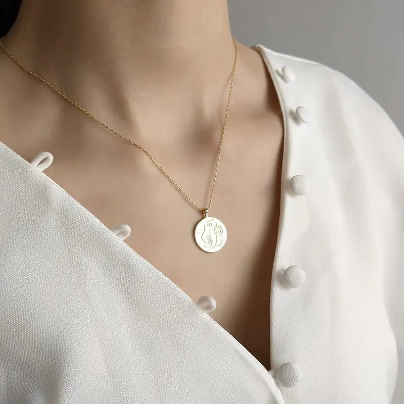 Abstract Face Necklace, Silver Chain Necklace